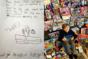 Braxton Gillespie with donated toys