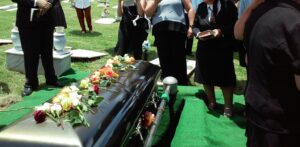 Image of casket at burial