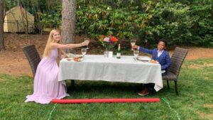Image of 7-year-old boy hosting dinner for his teenage nanny