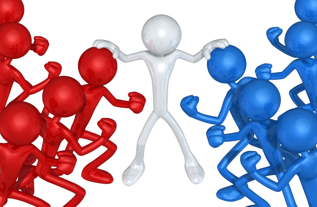 Image of a neutral party separating fighting factions