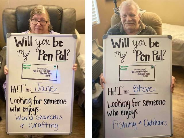 Image of two people looking for pen pals