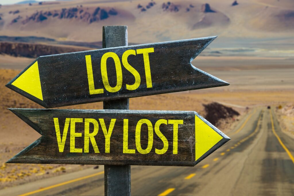 Signs depicting being lost vs very lost