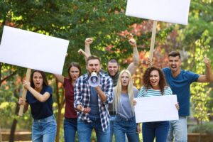 Picture of an angry mob protesting