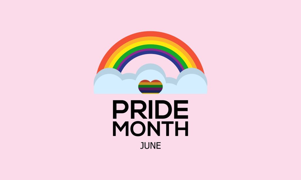Image of rainbow proclaiming Pride Month