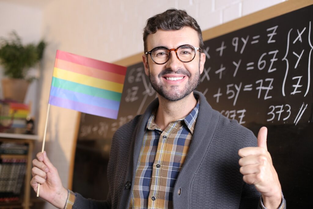Image of a teacher promoting LGBT in math class