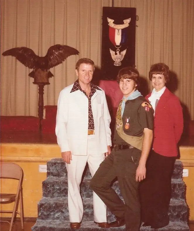 Greg Gerber at his Eagle Scout court of honor in fall of 1978 with his father, Joe, and his mother, Virginia.