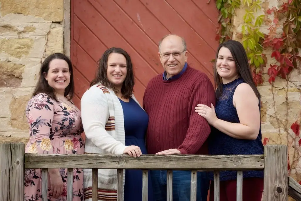 Greg Gerber with his daughters, from left: Kristin, Elizabeth and Rebecca, in fall of 2020